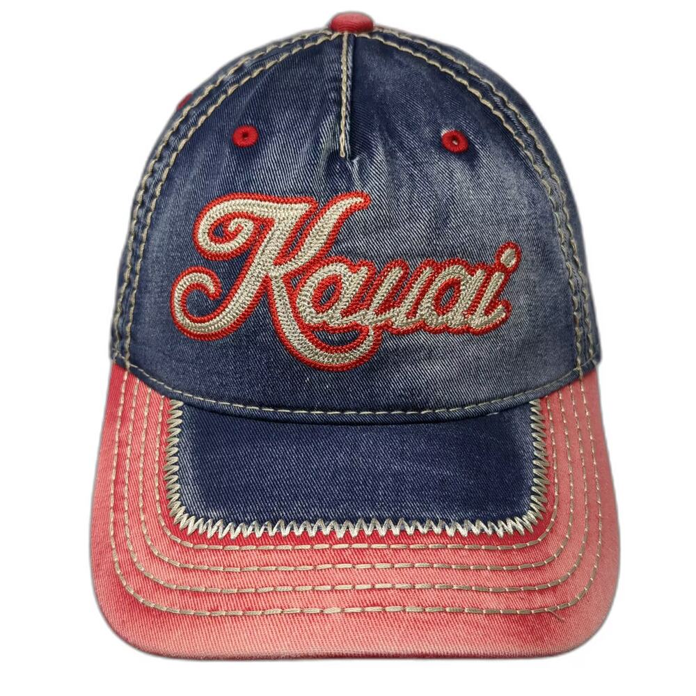 Aloha Hawaii Kauai Baseball Cap Blue Red OSFM Strapback Hat Embroidered Stitch